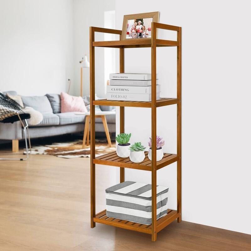 Standing Shelves Shower Caddy - 15.75"D x 12.02"W x 43.3"H - 15.75"D x 12.02"W x 43.3"H - teak