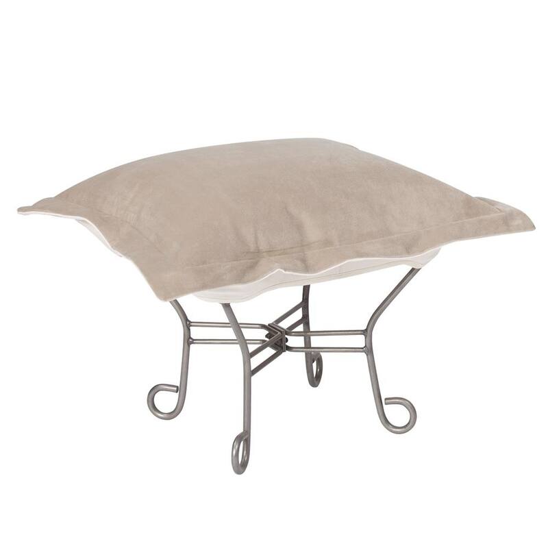 Allan Andrews Scroll Puff Ottoman with Titanium Frame & Cover, Bella Collection - Sand