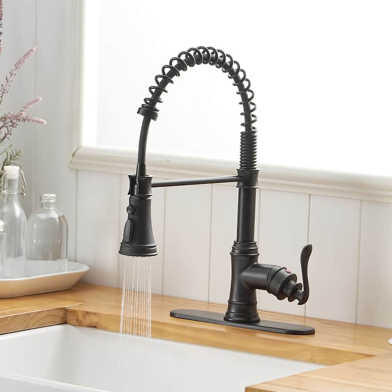 Single Handle Pull-Down Kitchen Faucet with Three Functions Sprayer - 10.2-in W x 16.7-in H