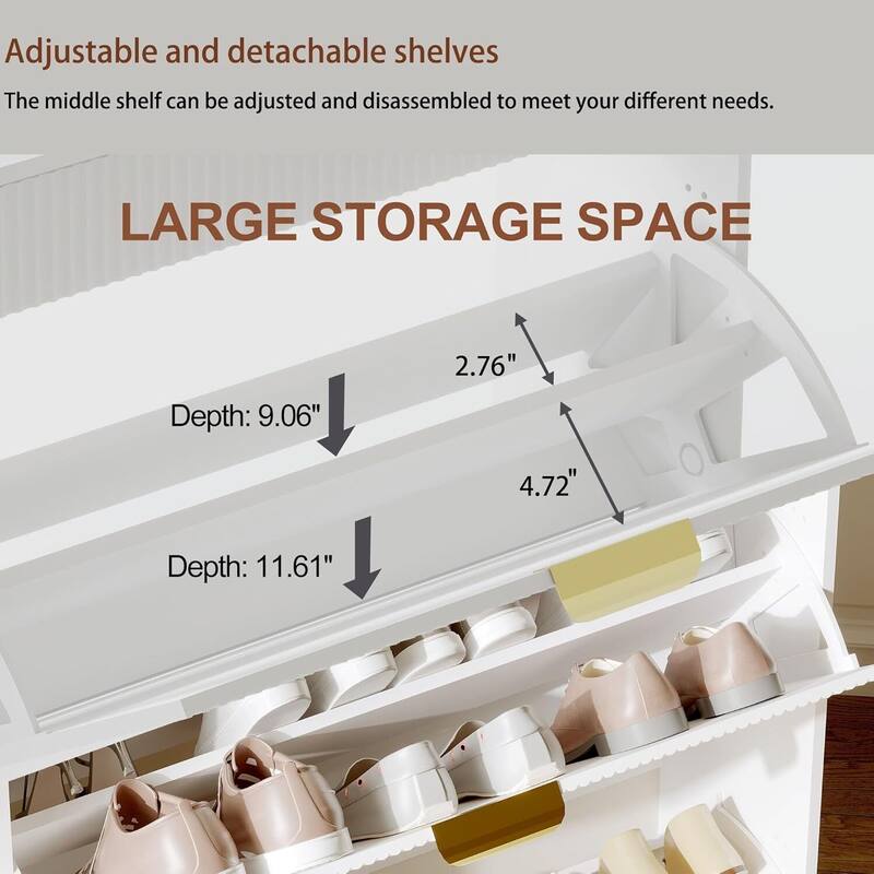 Modern Fluted Slim Shoe Storage Cabinet Organizer with 3 Flip Drawers for Apartment