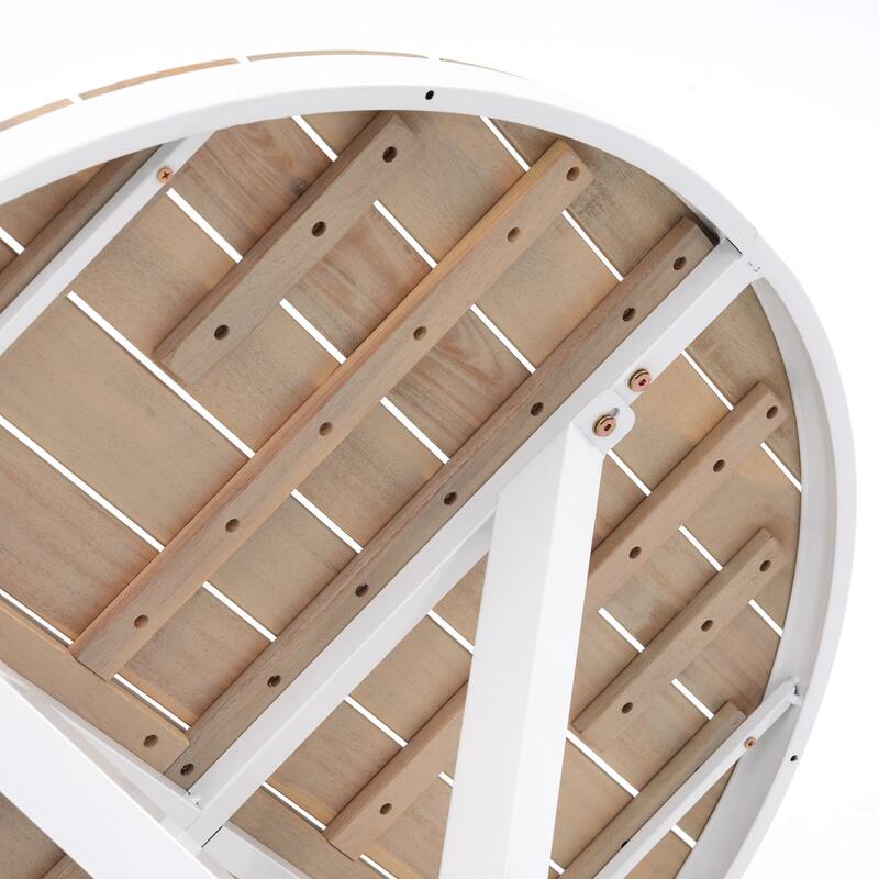 Acacia Wood Outdoor Dining Set - Round Table with 4 Metal Frame Rope Chairs