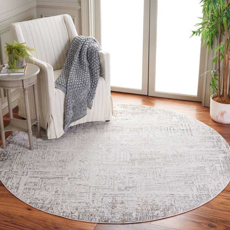 SAFAVIEH Diamond Bernarda Modern Abstract Fringe Rug - 6'7" Round - Beige/Grey Brown