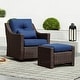 preview thumbnail 89 of 105, Murphy Outdoor Wicker Patio Outdoor Sofa Swivel Chair Coffee Table 1 Chair+1 Ottoman - Chestnut Wicker-Blue