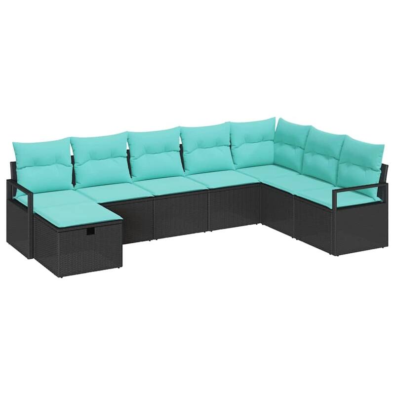 vidaXL 8/9 Piece Garden Sofa Set with Cushions Black Poly Rattan - 113×69.7×27.2