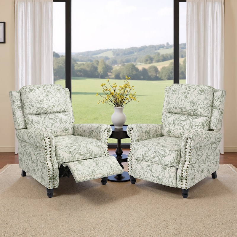 2 Set Modern Padded Seat Recliner Chair with PU Leather/Fabric - Rococo Green Linen
