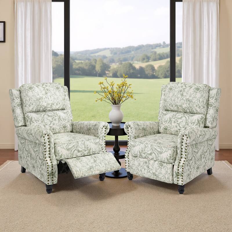 2 Set Nail-head Padded Seat Pushback Recliner Chair
