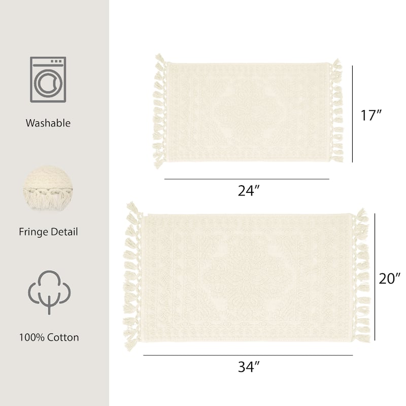 French Connection Nellore Fringe Cotton Bath Rug - 17x24/20x34 - Ivory