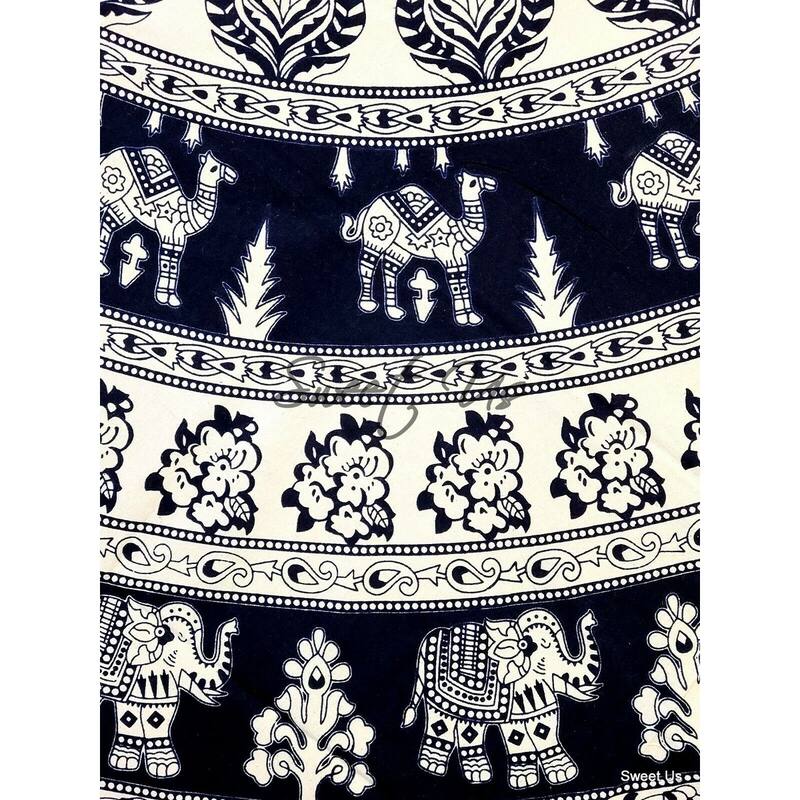 Cotton Palatial Elephant Floral Tablecloth Round