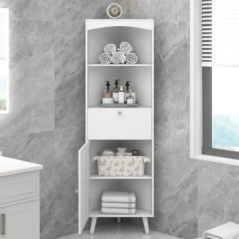 Nestfair Triangle Elegant Corner Cabinet Bathroom Cabinet with Open Shelves