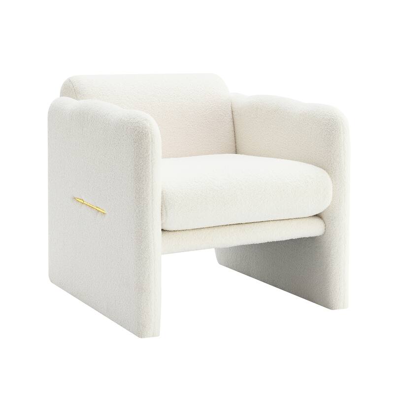 Arm Chair with waved arms, Metal decoration on both side arms, Accent chair,Teddy Fabric