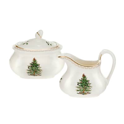 Spode Christmas Tree Gold Sugar Bowl & Creamer Set