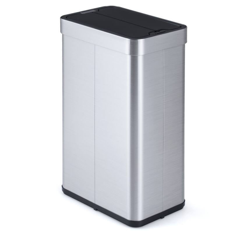 Gymax 16 Gallon Trash Can w/Wing Lids for Bedroom Bathroom Kitchen - Silver