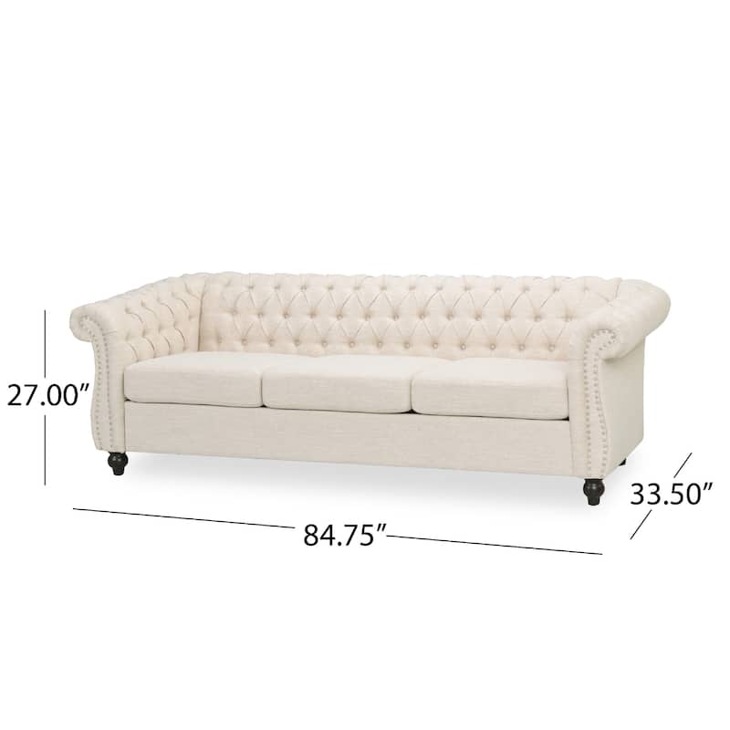 Nisy 3 Seater Sofa, Chesterfield Beige Fabric Tufted Back, 85 Inch