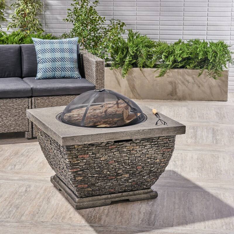 32.25 in. W x 32.25 in. D x 27 in. H Square Wood Burning Outdoor Fire Pit in Grey