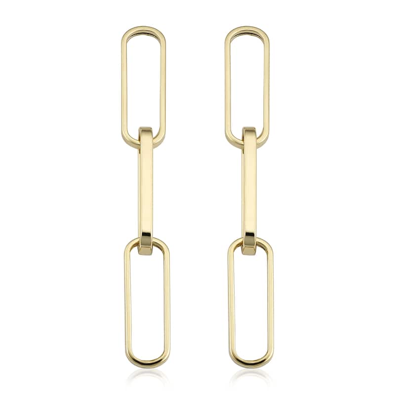 14k Yellow Gold Polished Paper Clip Dangle Earrings (1.7 inches)