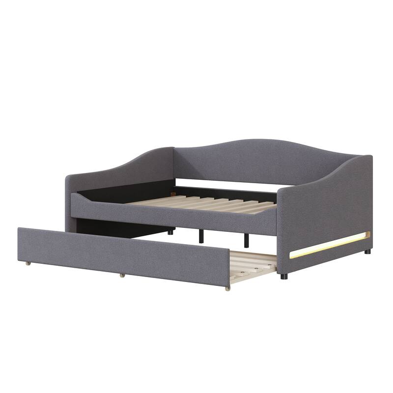 Teddy Fleece Full Size Upholstered Daybed with Light and Trundle