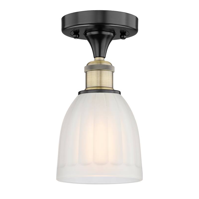 Innovations Lighting Brookfield - 1 Light 6" Semi-Flush Mount - Black Antique Brass/White