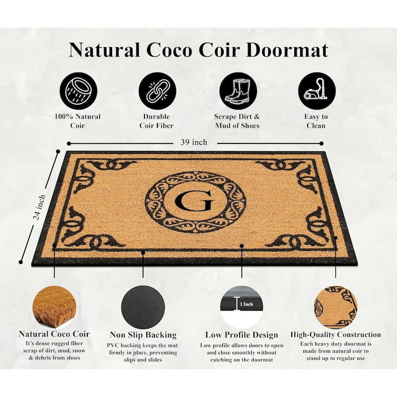 A1HC Natural Coir Monogrammed Anti-Shed Front Doormat 24" x 39"