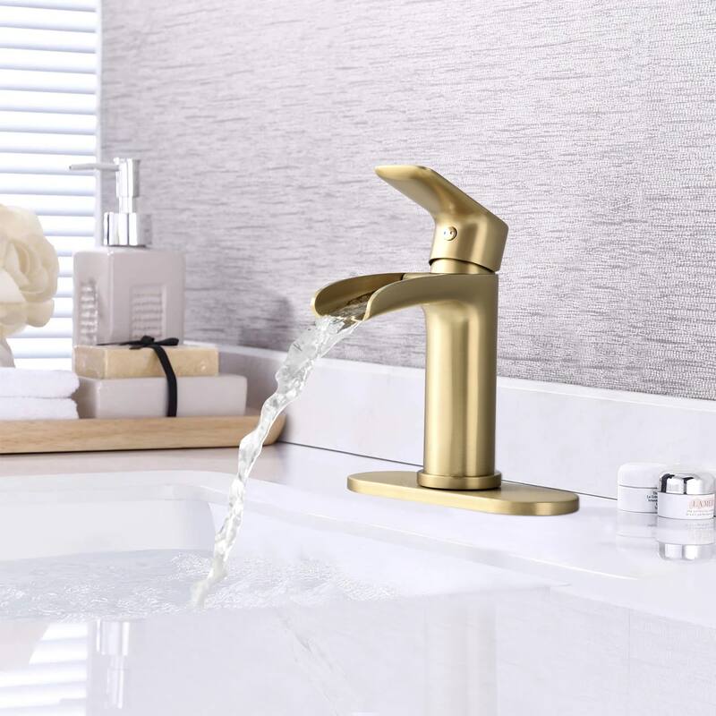 Modern Waterfall Single Handle Bathroom Sink Faucet with Overflow Pop Up Drain, Anti Corrosion and Rust Resistant