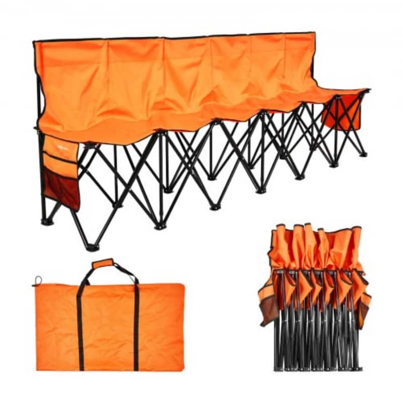 Foldable Team Bench with 600D Oxford Fabric Sturdy Iron Frame for Sports and Outdoor Use - Orange-6 Seat