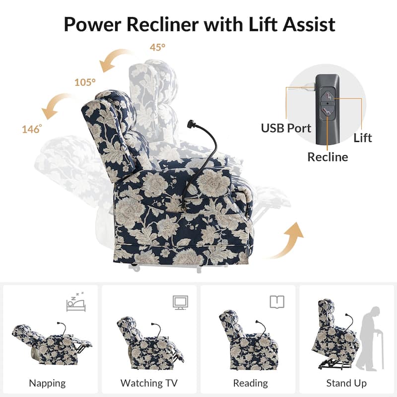 Billy Traditional Lift Assist Power Recliner With Massage Heat And Manual Headrest by HULALA HOME