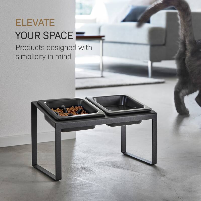 Yamazaki Home Slow Feeder Pet Bowl, Steel and Ceramic, 0.75 cups, 180 ml - L 6.1 x W 11.42 x H 6.93 inches