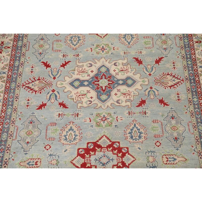 Hand Knotted Oriental 100% Wool Carpet Traditional Geometric Navy Blue & Blues Kazak Area Rug - 16' 3'' X 9' 9''