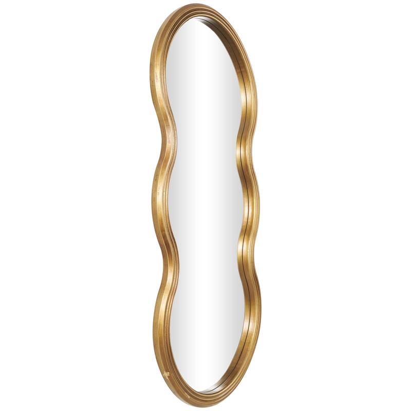 Wooden Wavy Shaped Room Wall Mirror with Ribbed Frame - Gold - Roche River Decor
