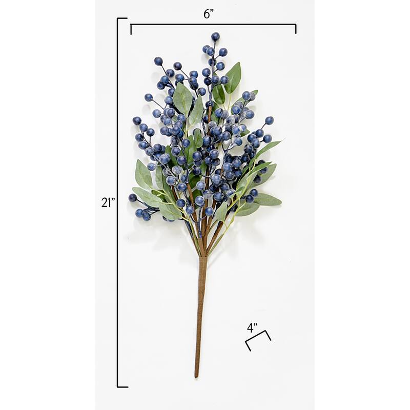 21" Artificial Blueberries and Green Leaves Spray, Set of 2 - 21