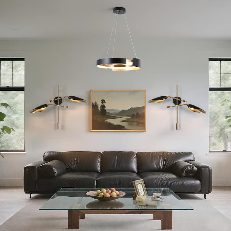Modern LED Gold Black Drum Chandelier Large Pendant Light for Living Room - D19.5"x H 3.3"