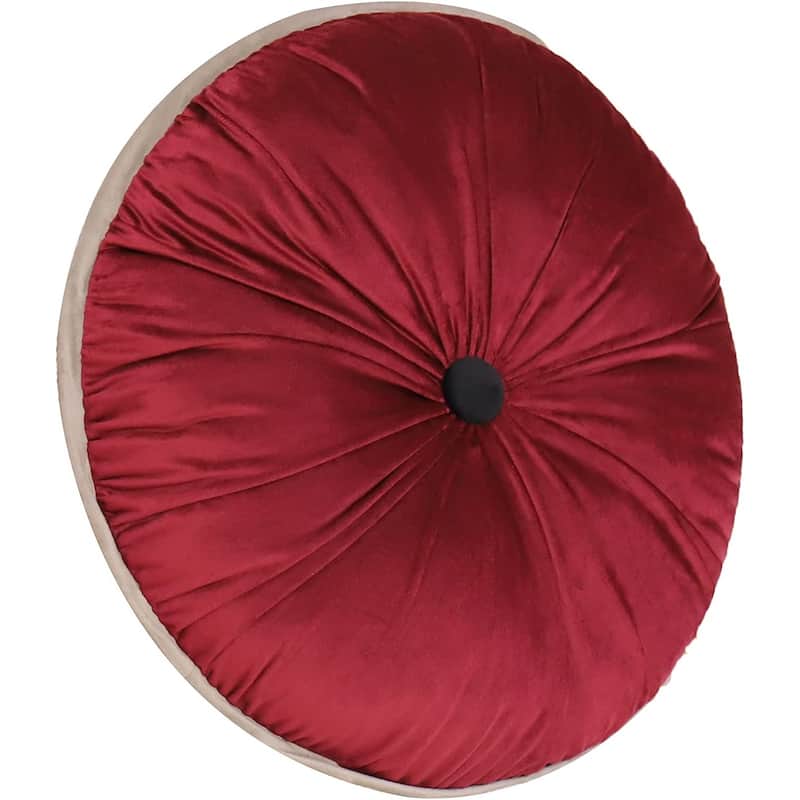 WOWMAX Round Button Tufted Pumpkin Pleated Cushion Throw Pillow 15"