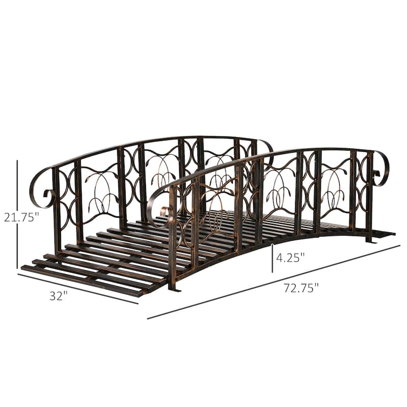 Outsunny 6' Metal Arch Backyard Garden Bridge with 660 lbs. Weight Capacity, Safety Siderails, Vine Motifs, & Easy Assembly