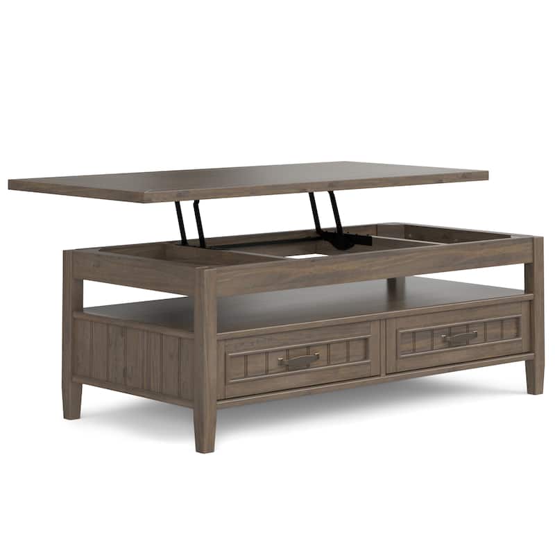 WYNDENHALL Rowan SOLID WOOD 48 inch Wide Rectangle Transitional Lift Top Coffee Table in Smoky Brown - 24"d x 48" w x 18"h