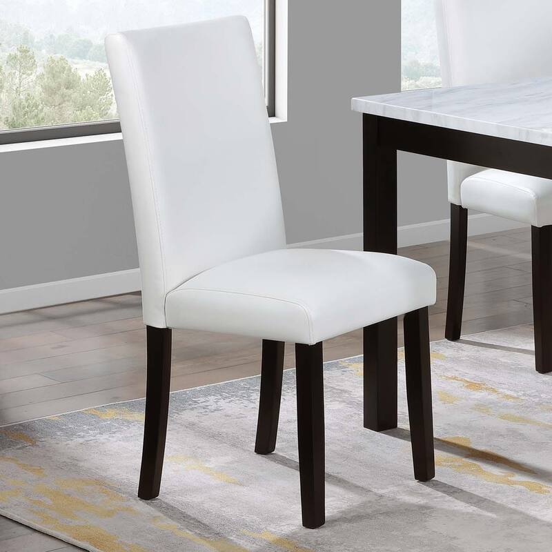 Modern Faux Marble top Table 4x Side Chairs Faux Leather Upholstered 5pc Dining Set