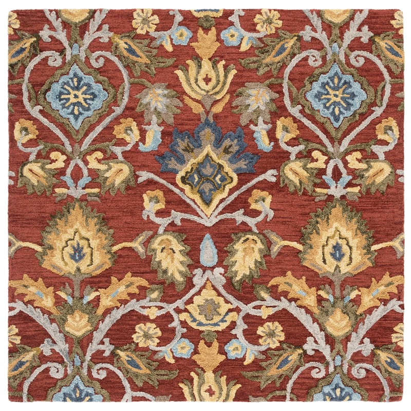 SAFAVIEH, Handmade Marietje Blossom French Country Wool Area Rug - 6' Square - Red/Multi