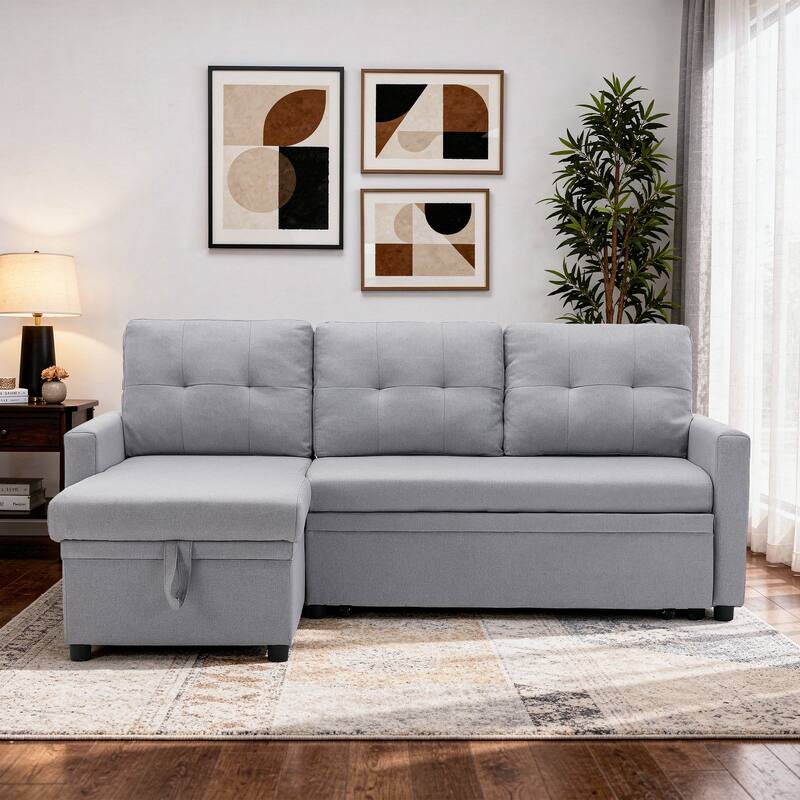 Tufted Convertible Corduroy/ Linen Modular Sectional Sofa with Storage Chaise