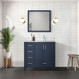 Jacques 36 in. W x 22 in. D Right Offset Navy Blue Bath Vanity and