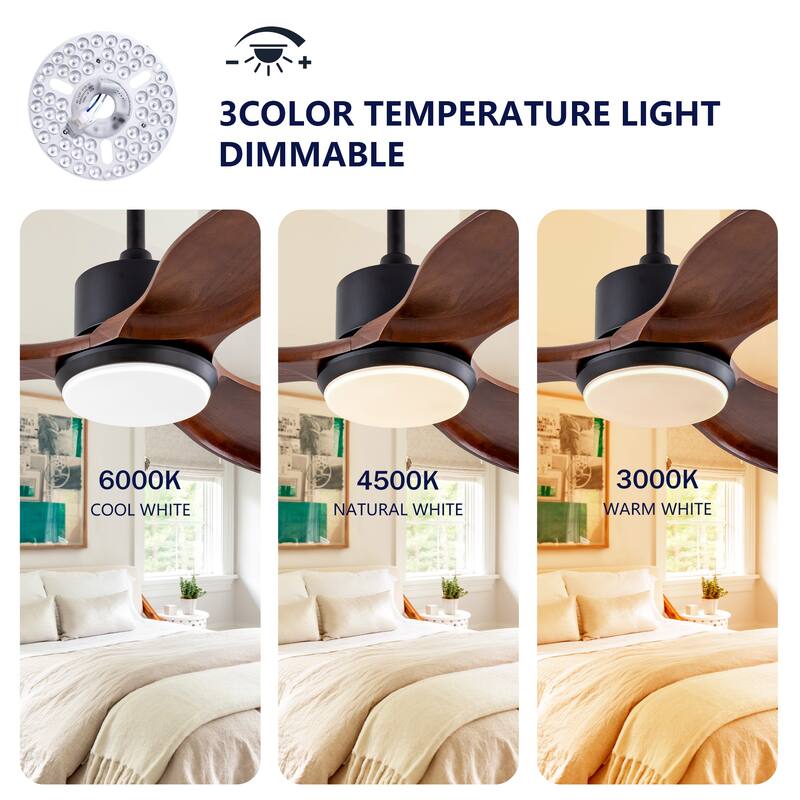 42" Wood Ceiling Fan with Lights Remote Control, Quiet DC Motor 3 Blade