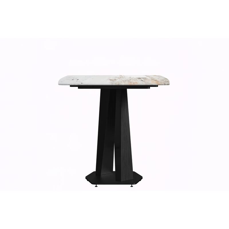 Voren Dining Table with Stone or Glass Tabletop in Black Steel Base