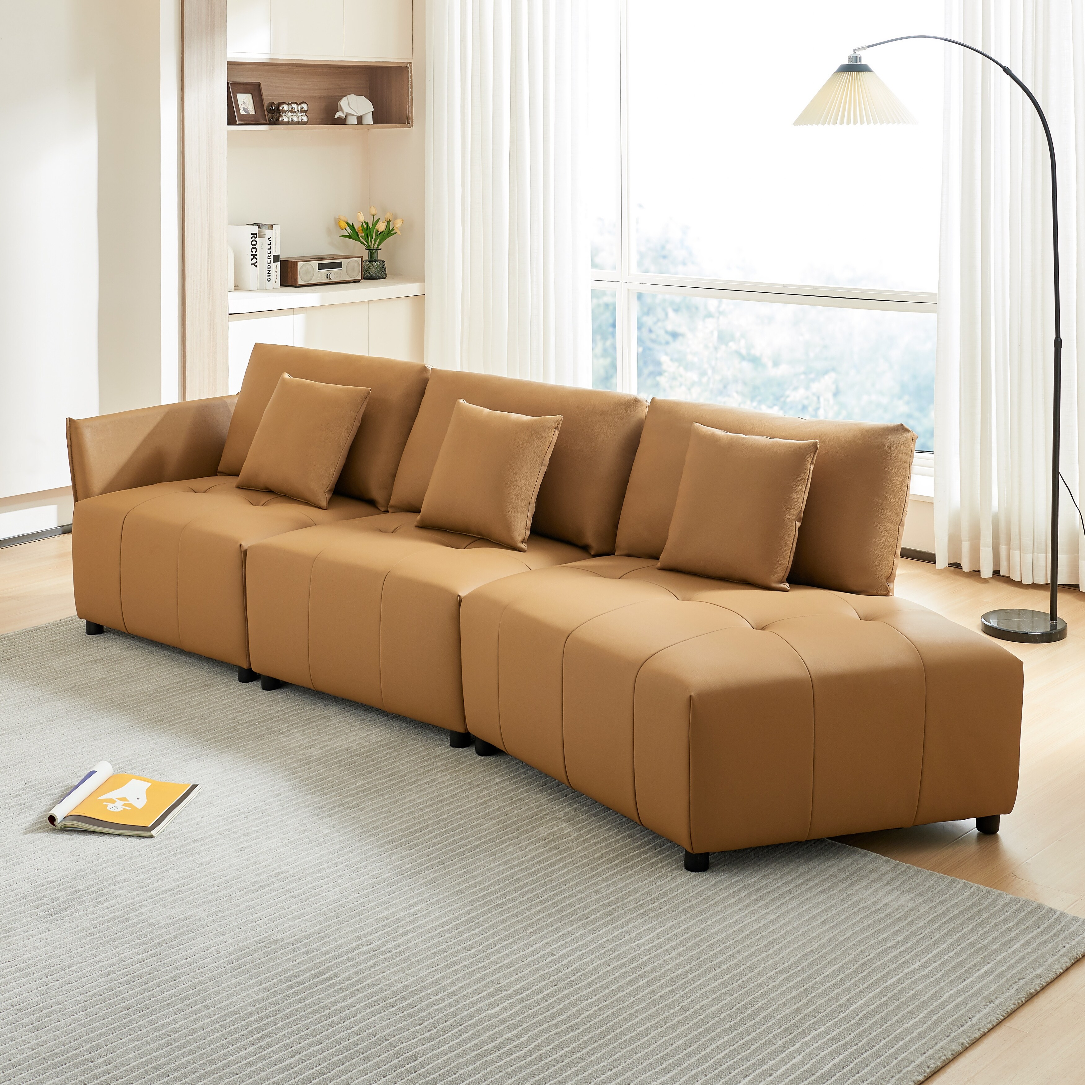 Dark Yellow Real Leather 120 Modular Sectional Couch Sofa with