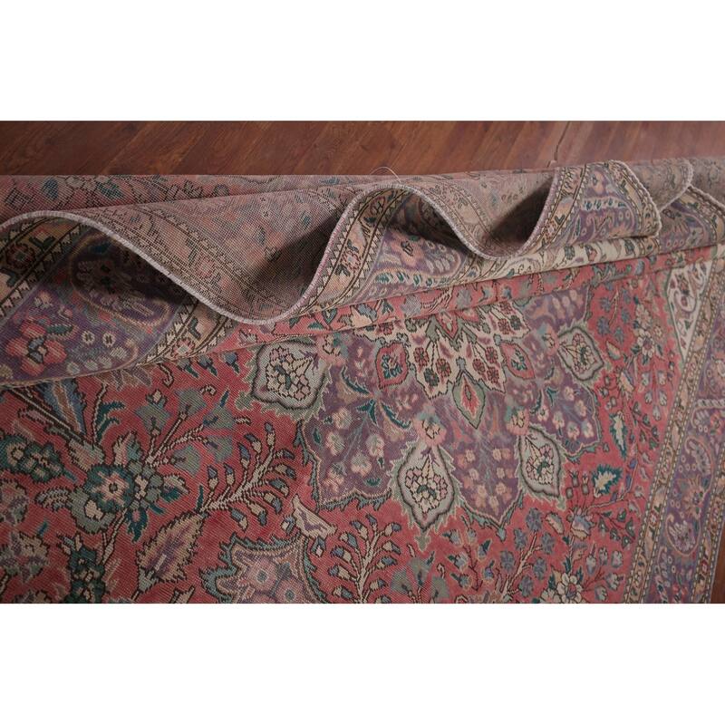 Pink Tabriz Persian Vintage Area Rug Hand-Knotted Wool Carpet - 8'0"x 11'0"