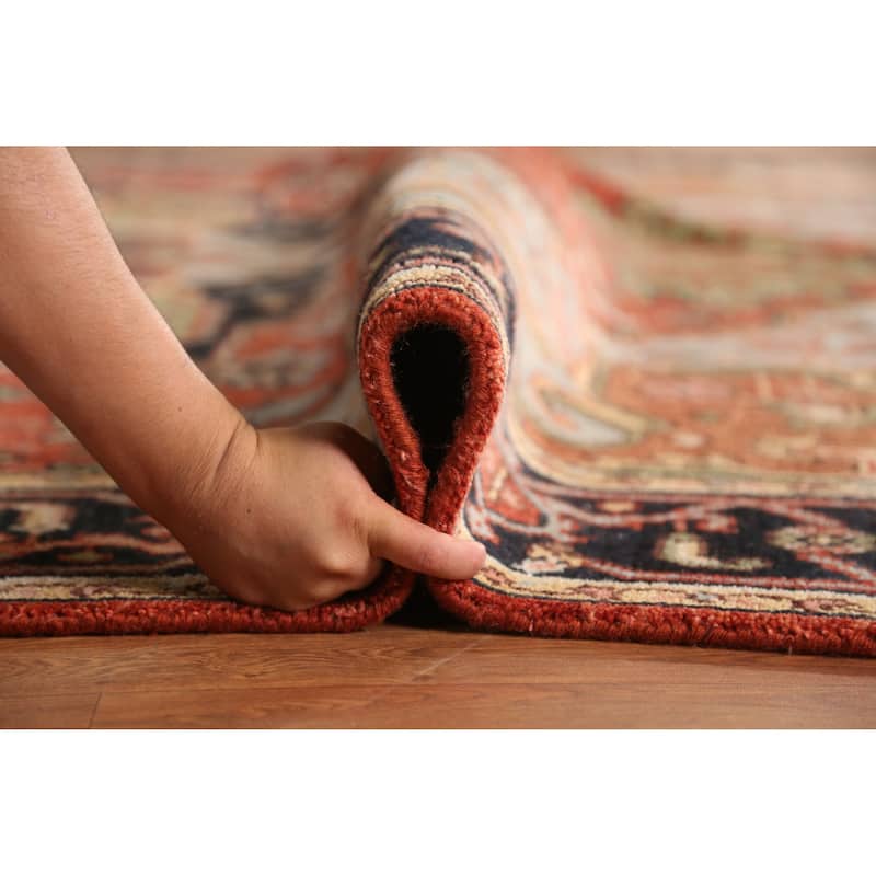 Orange Medallion Heriz Serapi Indian Area Rug Hand-Knotted Wool Carpet - 7'11" x 9'11"