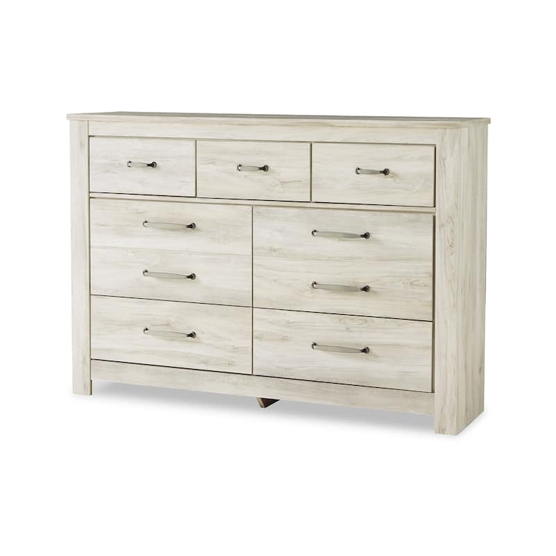 Simon Wide Dresser, 7 Drawers, Laminate Rustic Gray Whitewash Finish