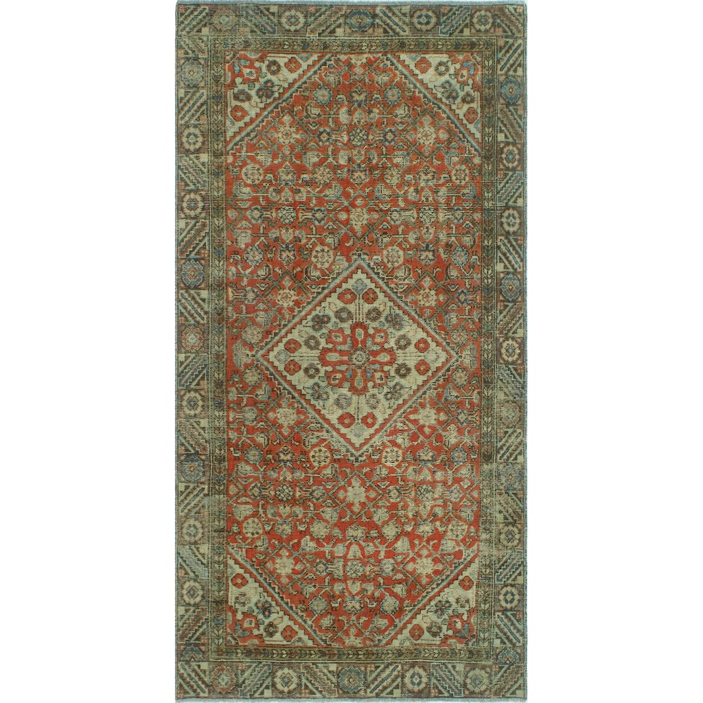 Noori Rug Vintage Distressed Husayn Rust/Beige Rug - 4'10" x 9'6"