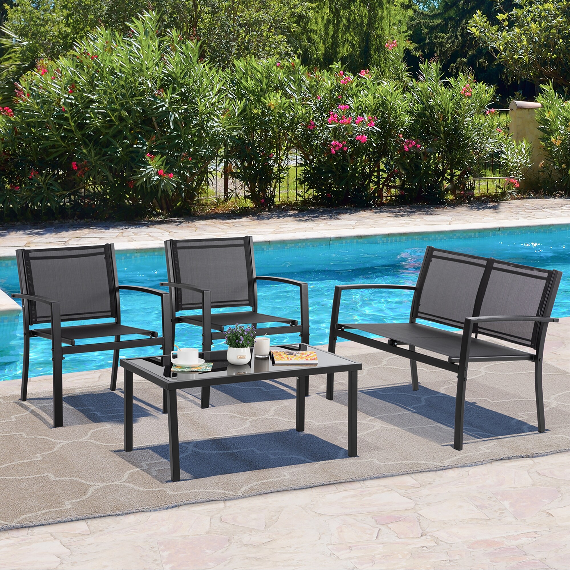 Futzca 4-Piece Outdoor Patio Furniture Set, Textilene Bistro Patio Set