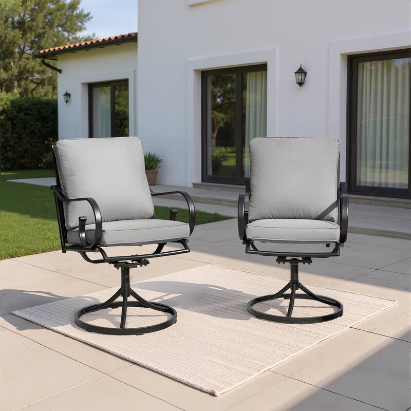 EROMMY Patio Swivel Chairs Set of 2, 360° Rocking Outdoor Dining Chairs with Cushions and Metal Frame