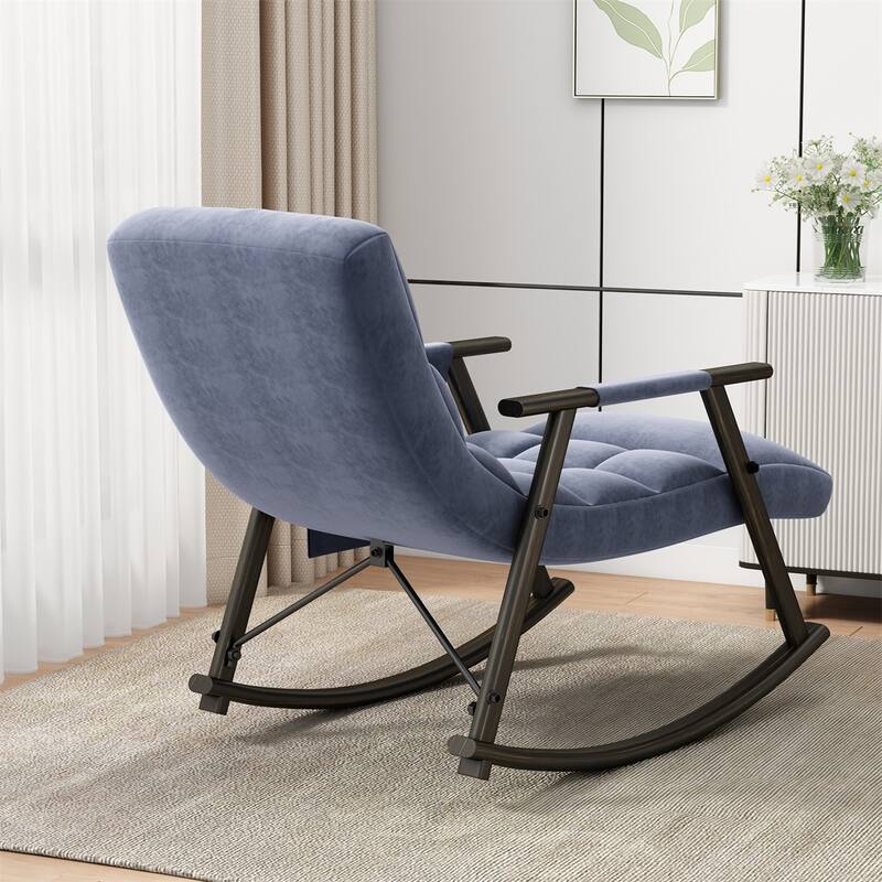 Upholstered Rocking Chair with Adjustable High Back, Side Pockets