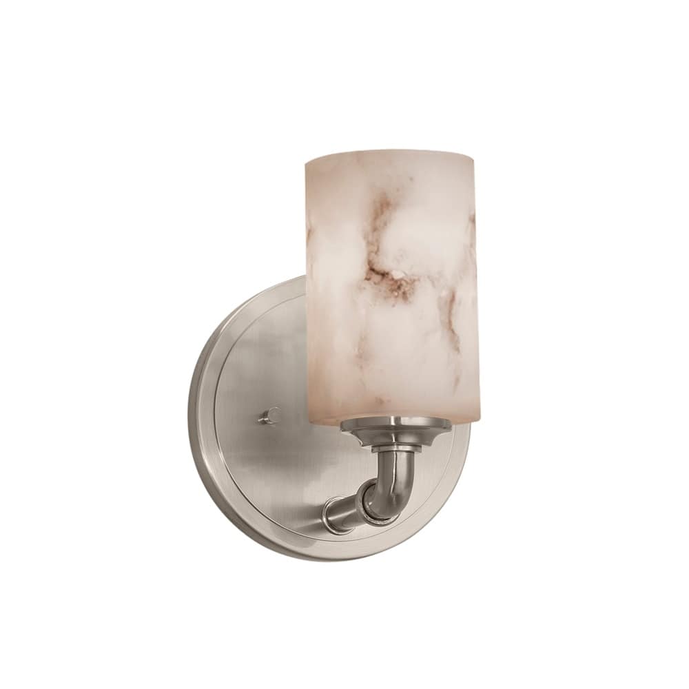 Justice Design LumenAria Bronx 1-light Brushed Nickel Wall Sconce, Faux Alabaster Cylinder w/ Flat Rim Shade