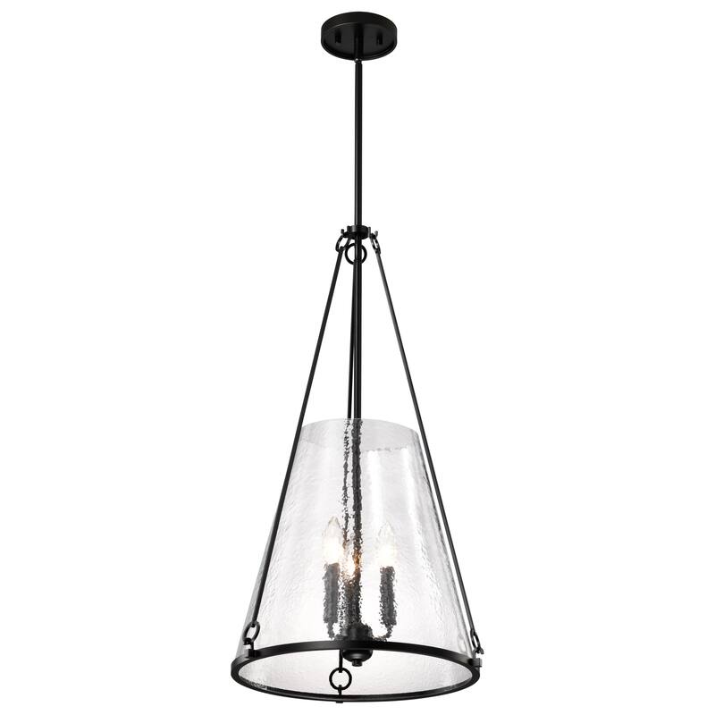 Valentine Large Pendant Black Finish Hammered Glass