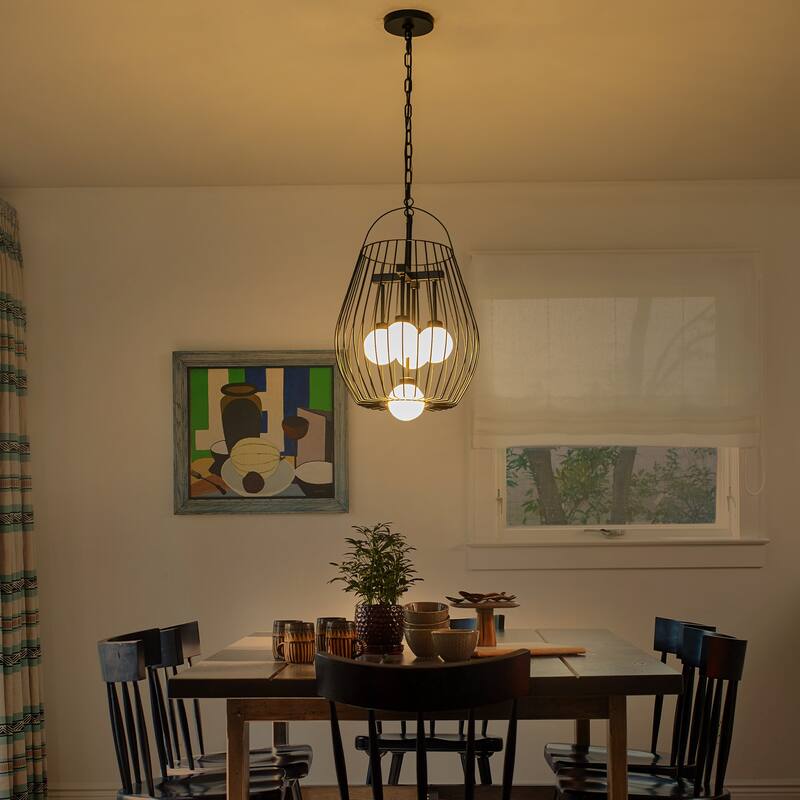 5-Light Birdcage Pendant Light with Opal Glass Globe Shades - Dia.13-in